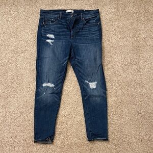 LOFT Dark Indigo Ripped Skinny Jeans